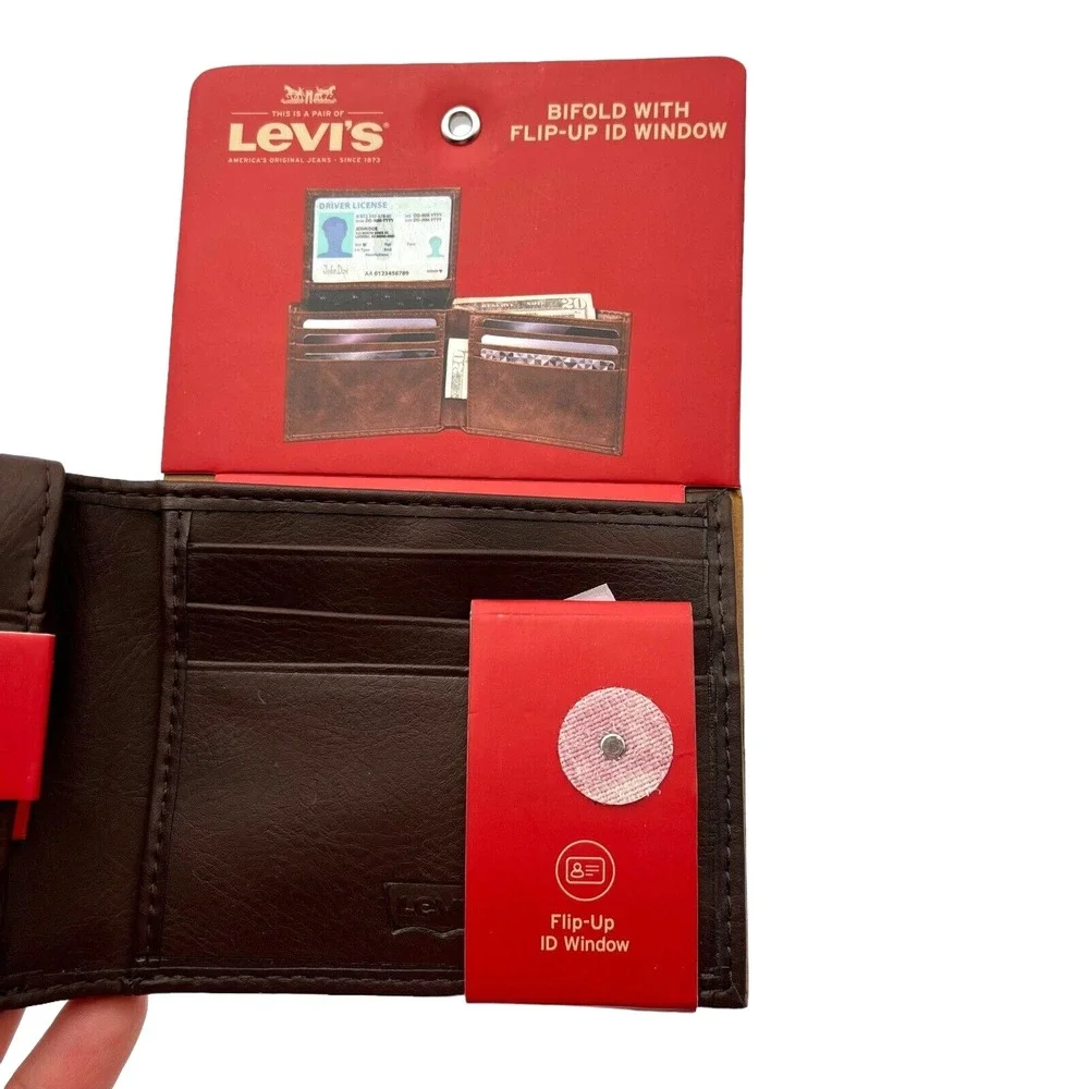Levis‎ Mens Bifold Wallet Brown with Flip-up ID Window RFID-Blocking
